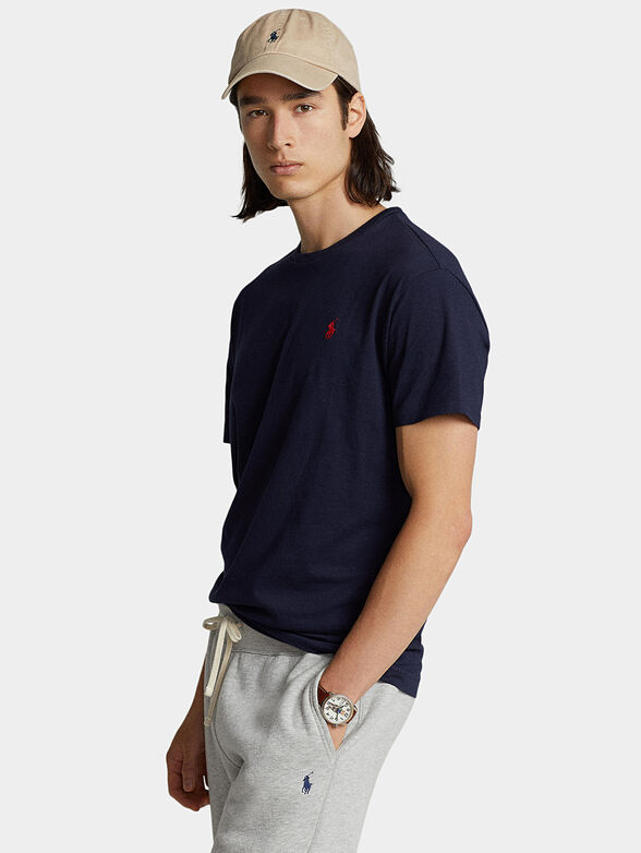 Navy blue cotton T-shirt with logo accent - 1