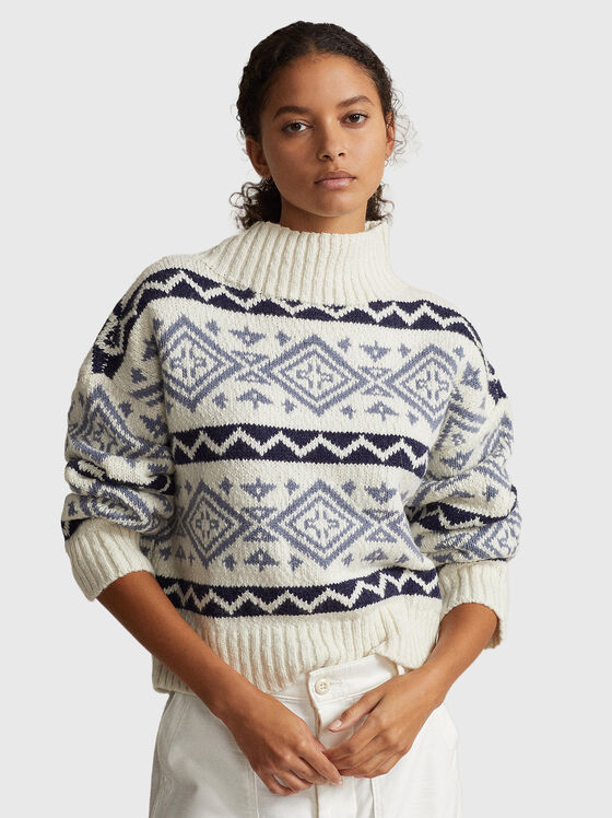 Sweater in wool blend with geometric motifs - 1