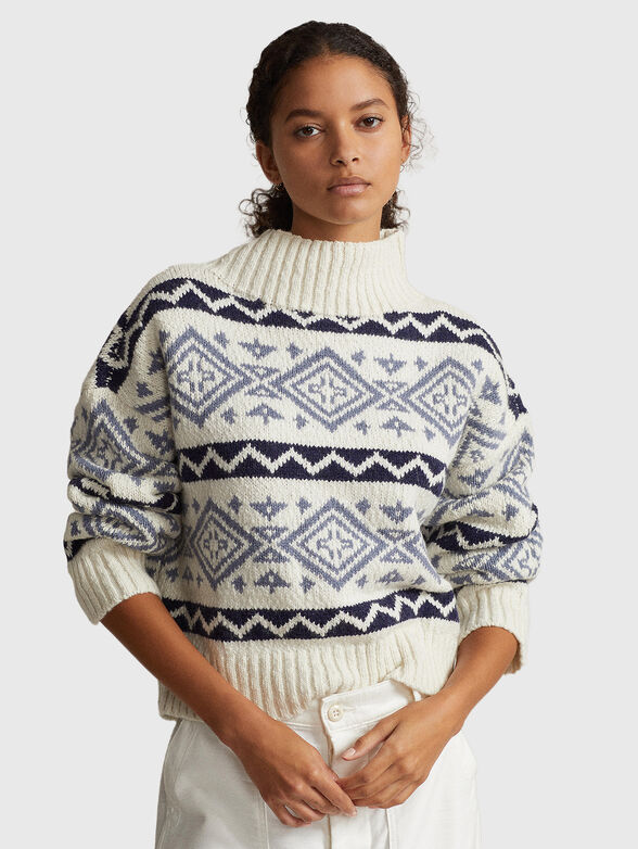 Sweater in wool blend with geometric motifs - 1
