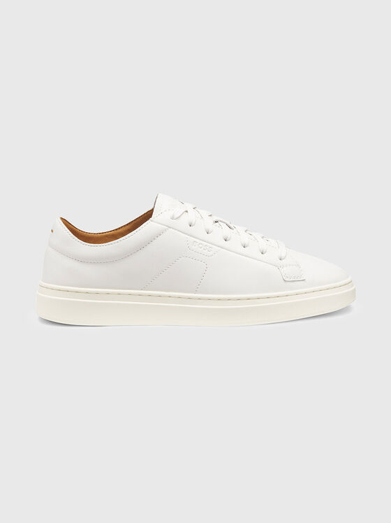 Low top trainers in leather with embossed logo - 1