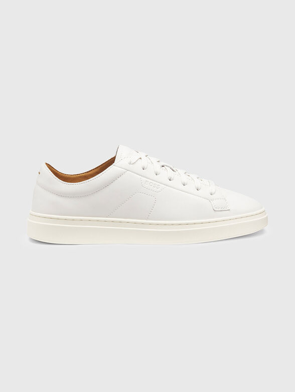 Low top trainers in leather with embossed logo - 1