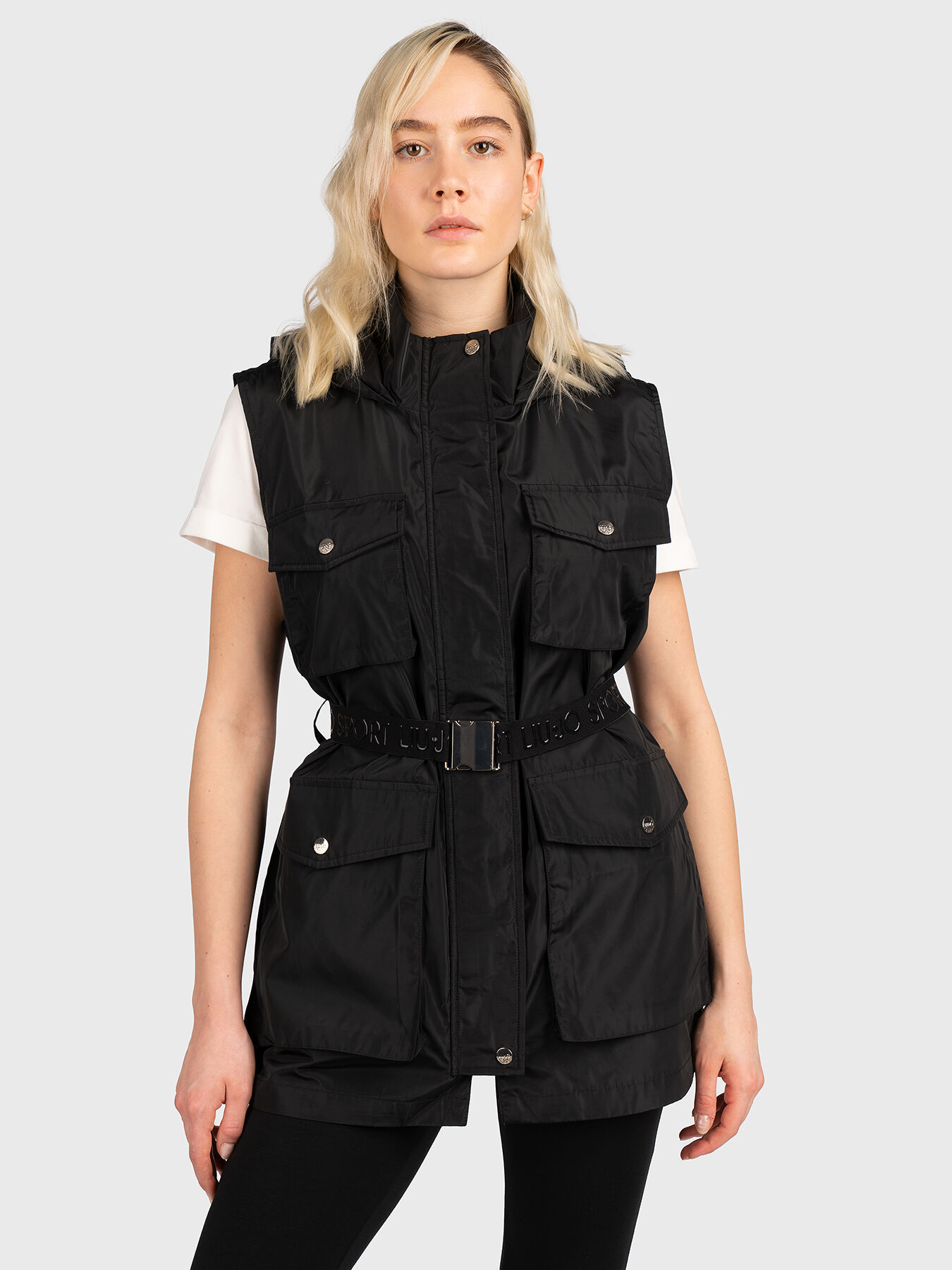 Black hooded vest with belt brand LIU JO — Globalbrandsstore