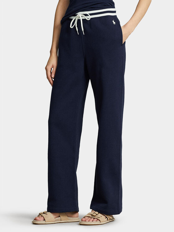 Син панталон с лого бродерия - 1