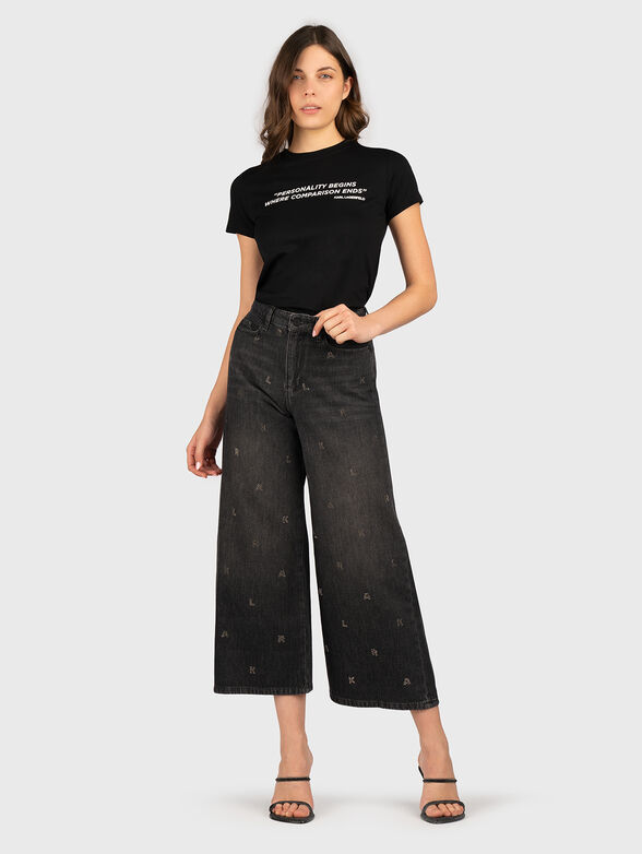 Cotton T-shirt with oval neckline and print - 2