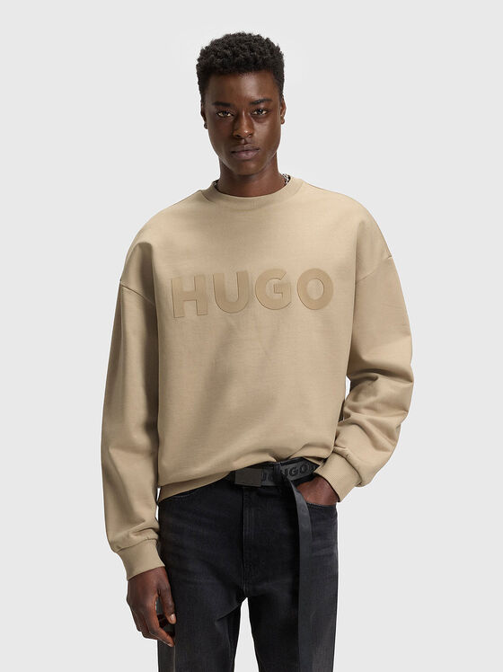 Памучен суитшърт с овално деколте и акцентно лого - 1