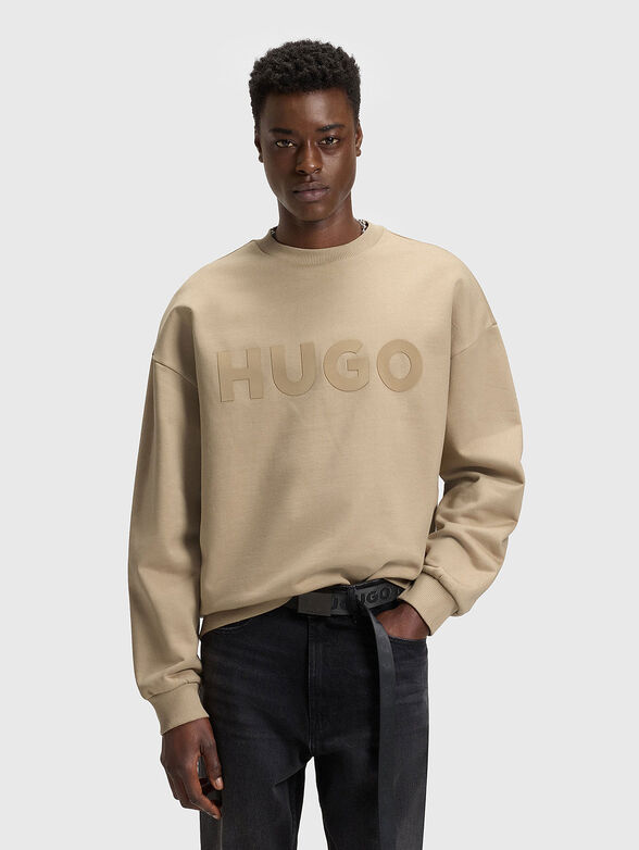 Cotton sweatshirt with oval neckline and accent logo - 1