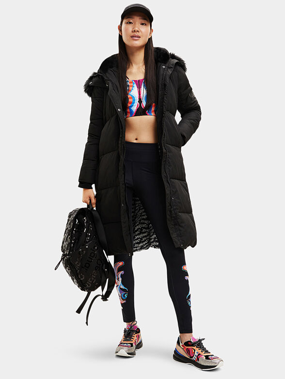 Black long padded jacket with belt - 4