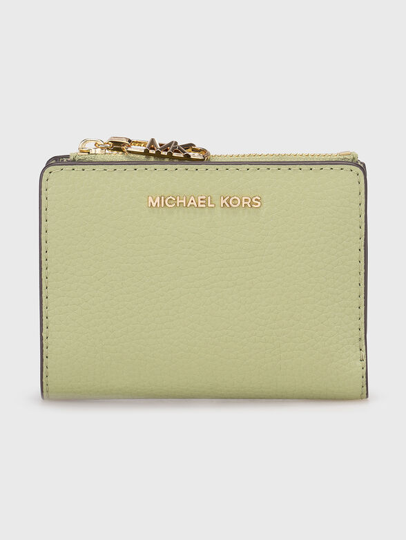 Beige leather wallet with logo - 1