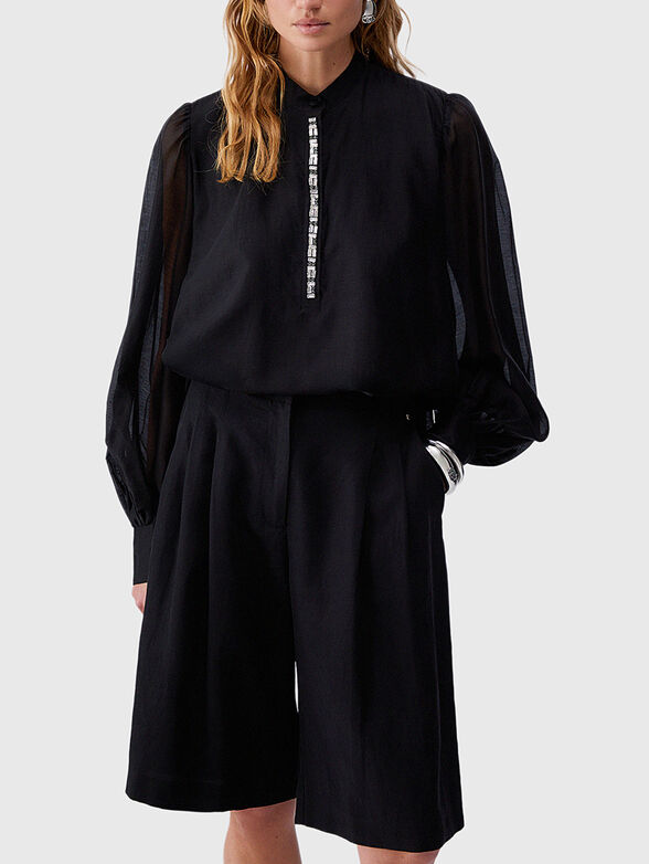 Black blouse with embroidered crystals - 1