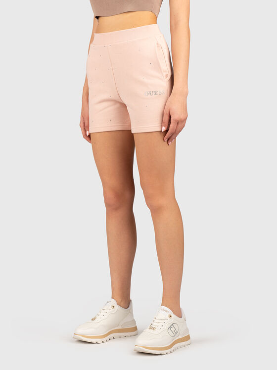 Къси панталони с апликирани кристали и лого - 1