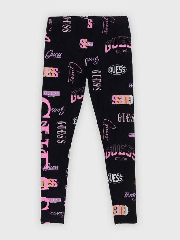 Black leggings with logo accent and multicolor print - 2