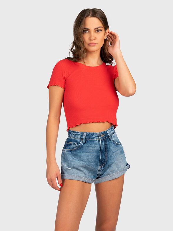 CARA blue cropped T-shirt in stretch rips - 1