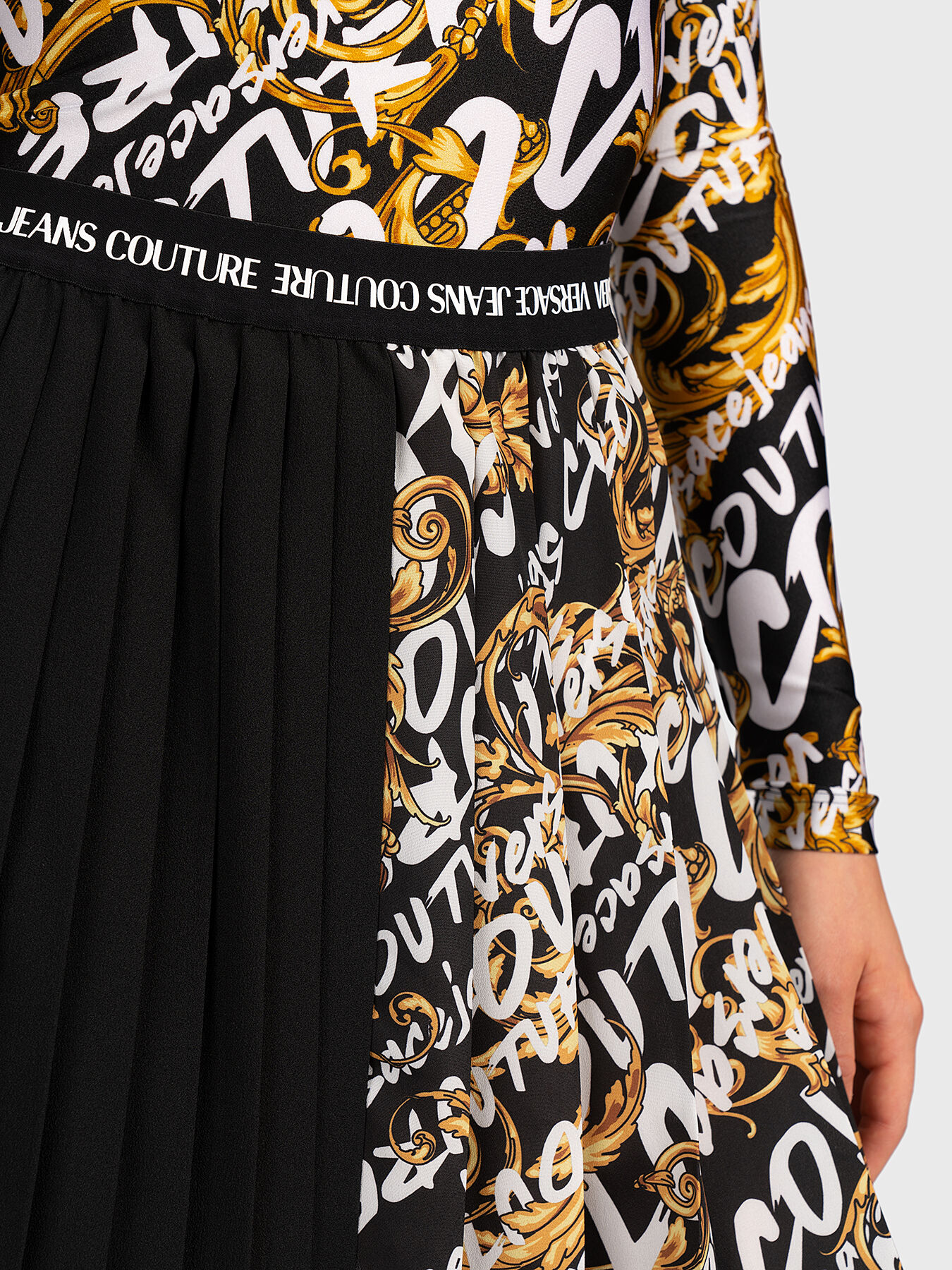 Pleated skirt with baroque print brand VERSACE JEANS COUTURE