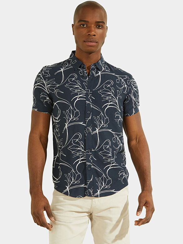 Dark blue shirt with floral motifs - 1