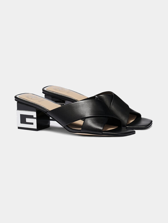 MADRA Black leather sandals with heel accent - 2
