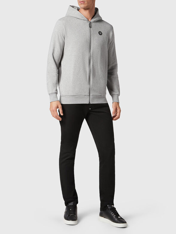 Cotton blend sweatshirt with zip and hood - 2