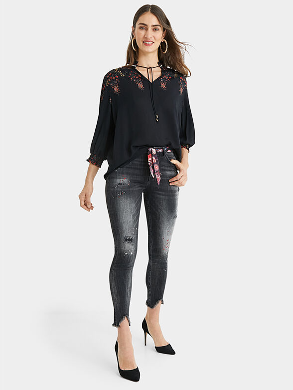 INDIRA Black blouse with floral print - 6