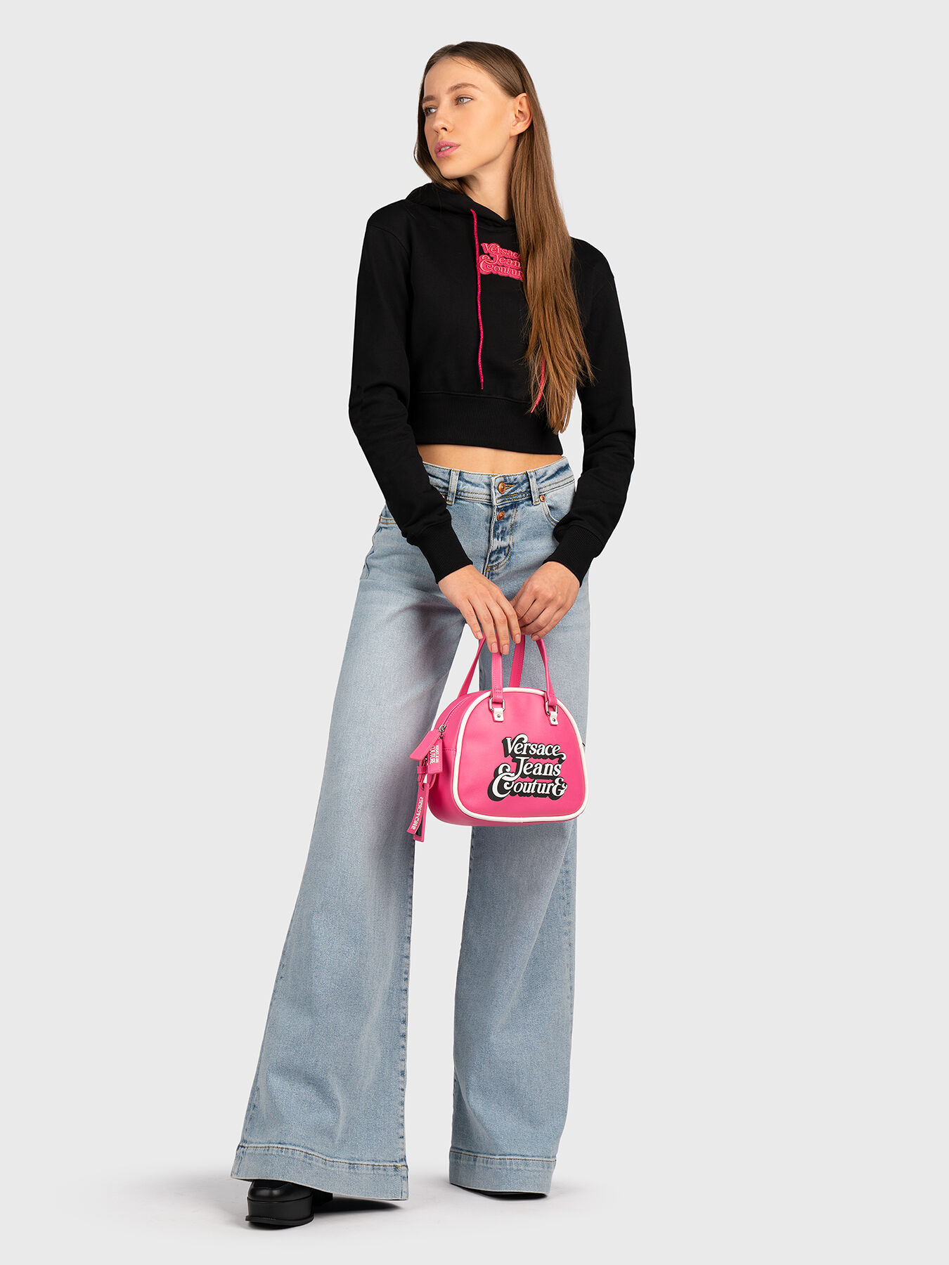 Jeans with wide legs and logo embroidery brand VERSACE JEANS