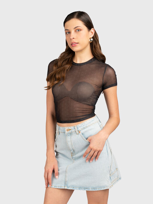 Top with monogram logo and sheer effect