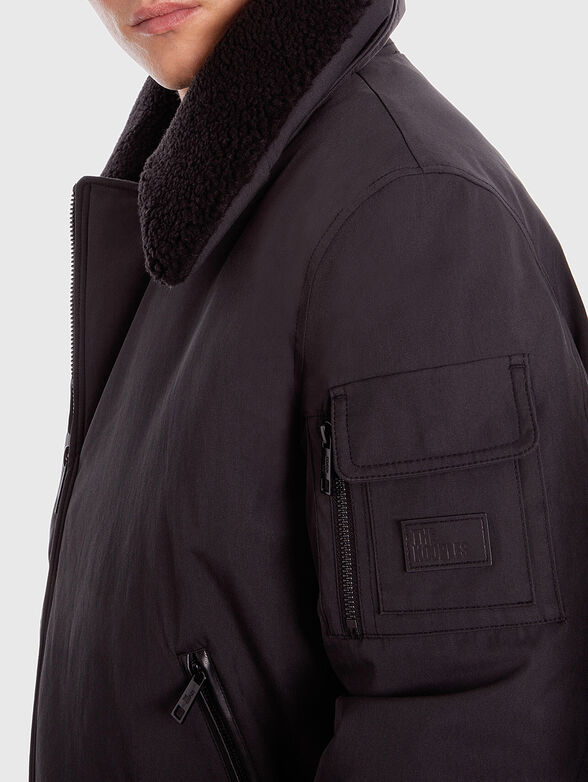 Jacket with faux fur collar in black  - 5