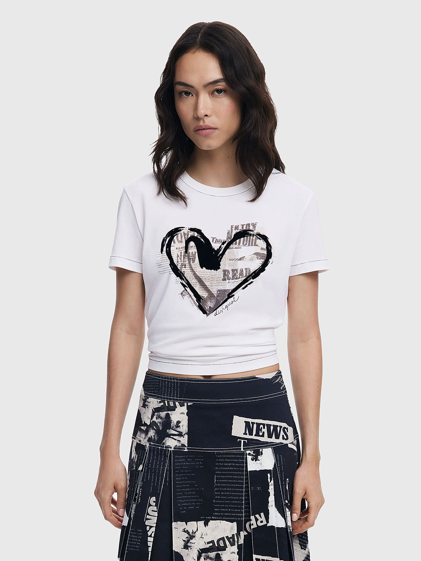 トップス Desigual border & letter design t-shirt Long-sleeve T-shirt with pink letters Women's I Desigual.com