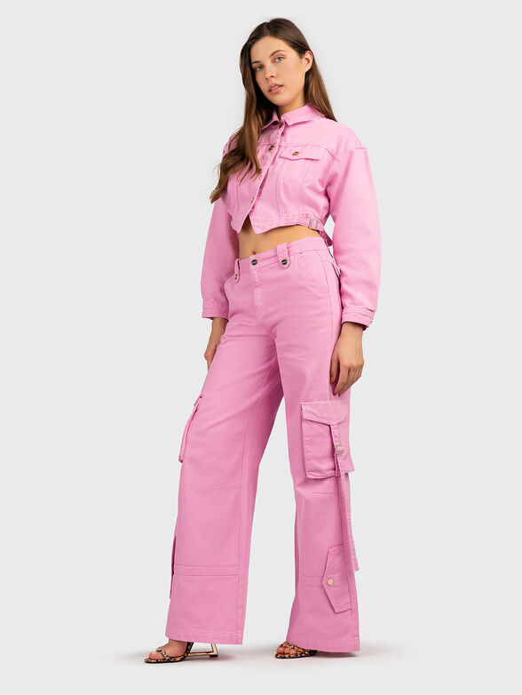 Cropped denim jacket in pink colour - 2