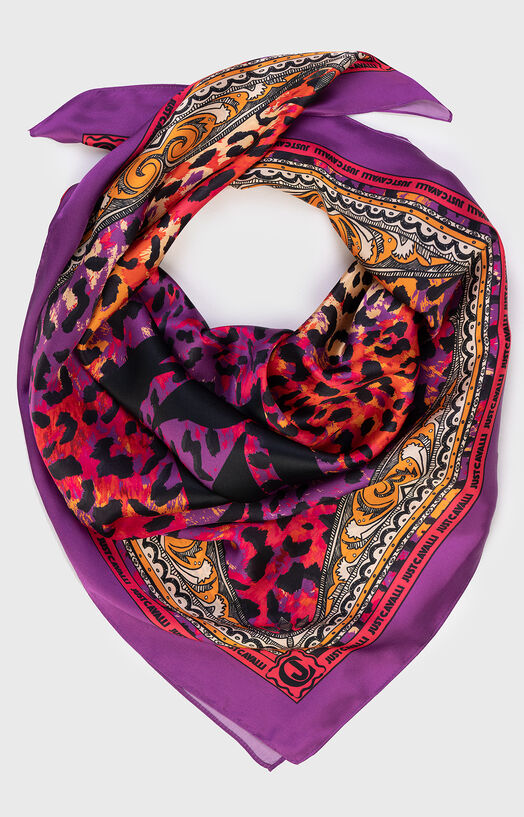 Foulard Carré En Soie 100% Roberto Cavalli - Modèle Gavroche à Motif Floral Multicolore - Vintage Italien - Occasion