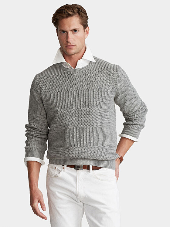 Сив памучен пуловер - 1