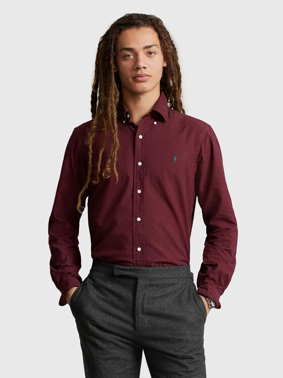 Памучна риза в бордо  - 1