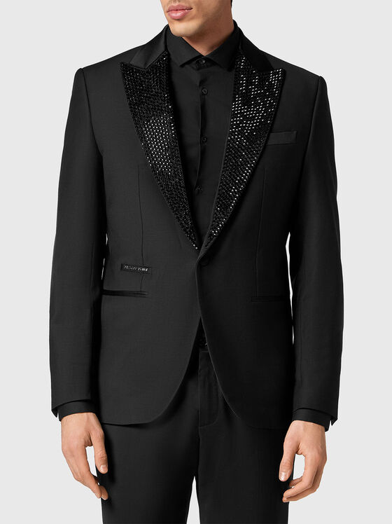 Jacket with rhinestones on the lapel collar - 1