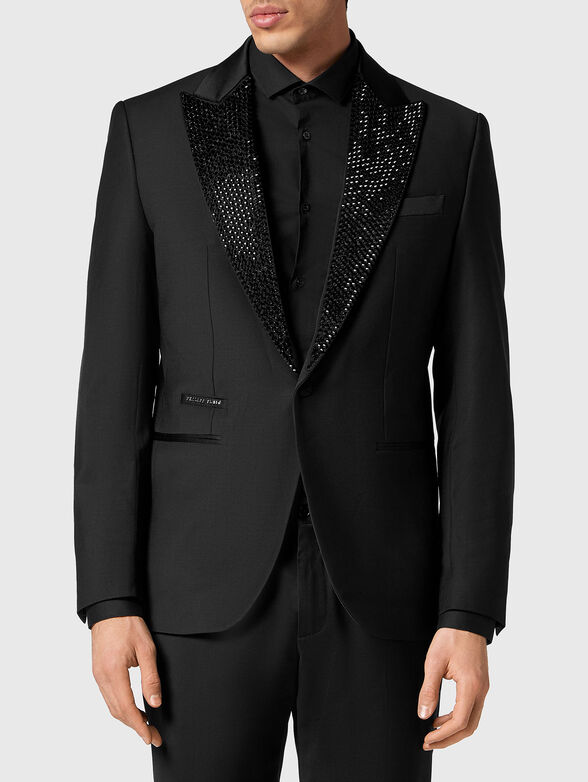 Jacket with rhinestones on the lapel collar - 1