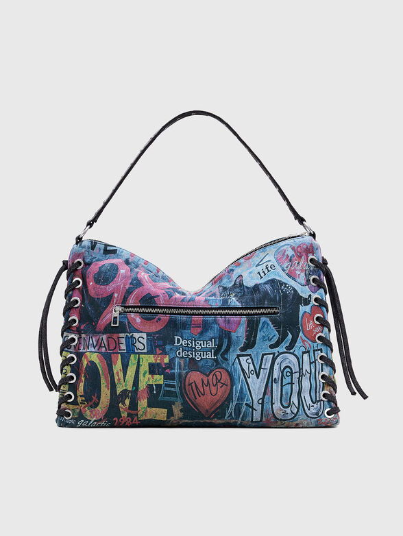 Big denim bag with print and adjustable handle - 3