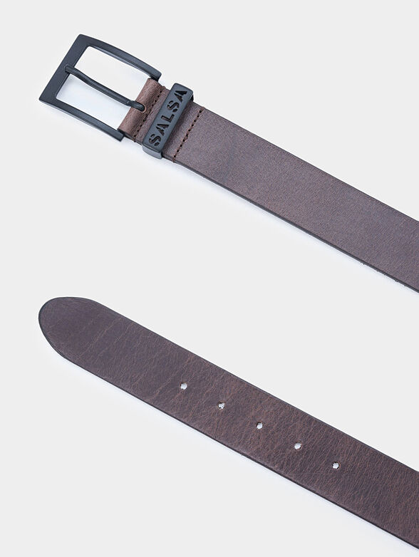 Dark brown leather belt with matal buckle - 2