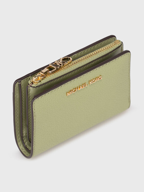 Beige leather wallet with logo - 3