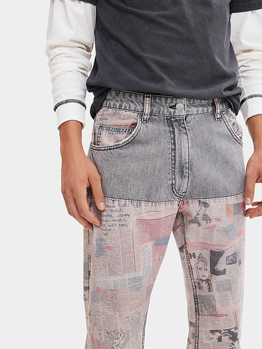 Jeans with contrasting print and accent pockets - 3