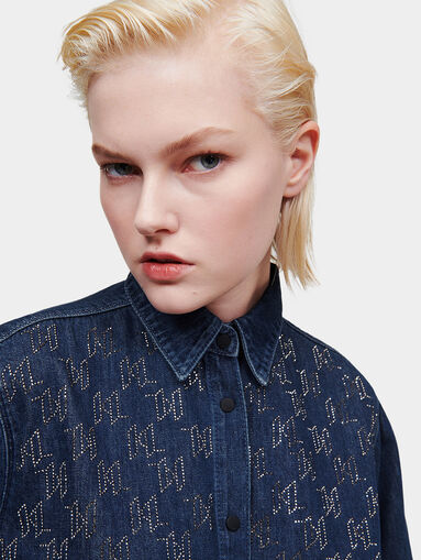 Blue denim shirt with rhinestones - 5