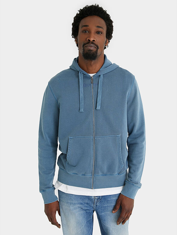 Blue sweatshirt with hoodie and zip - 1