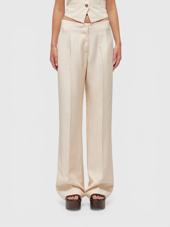 Панталон с права кройка от ленена смес - 1