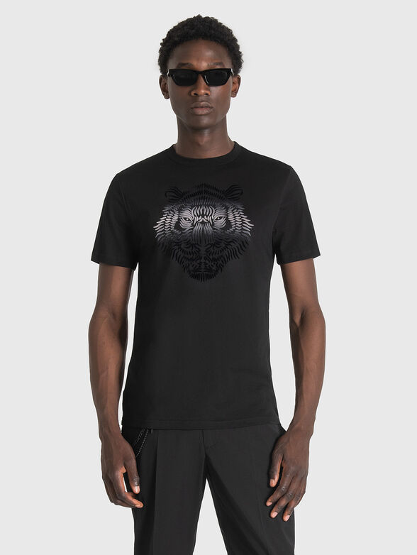 Black slim fit T-shirt with print - 1