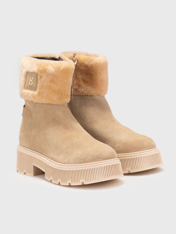 TURIN leather boots with wool detail and logo - 2