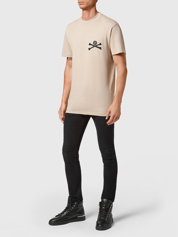 Beige cotton T-shirt with print on the back - 4