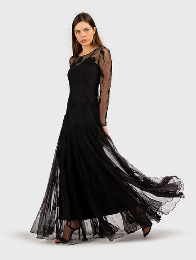 Long black dress with floral details - 4