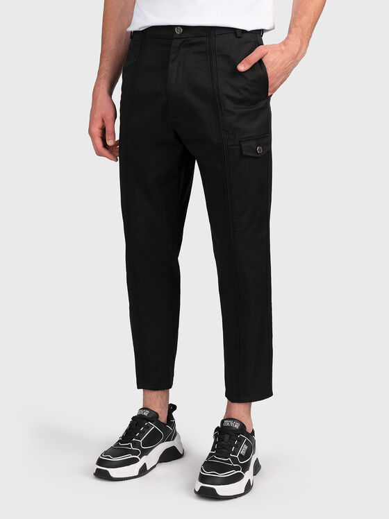 Черен скъсен панталон от памучен бленд - 1