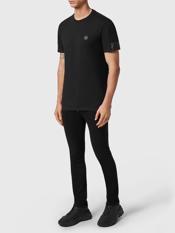 Black T-shirt with accent sleeve - 1