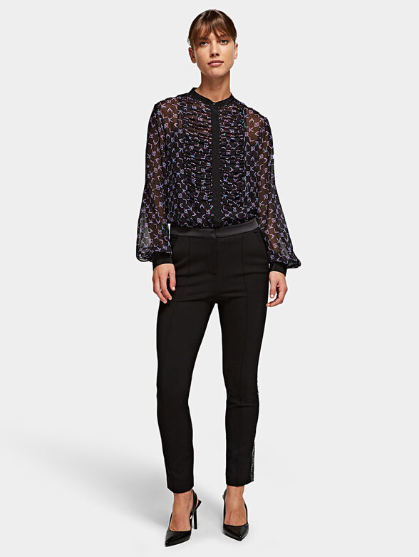 Black punto trousers with branded tapes - 1