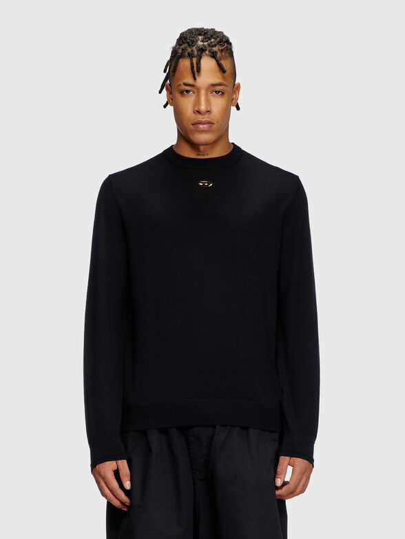 Wool sweater with oval neck and logo detail - 0
