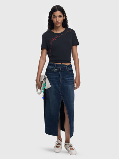 Midi denim skirt with contrasting textures - 5