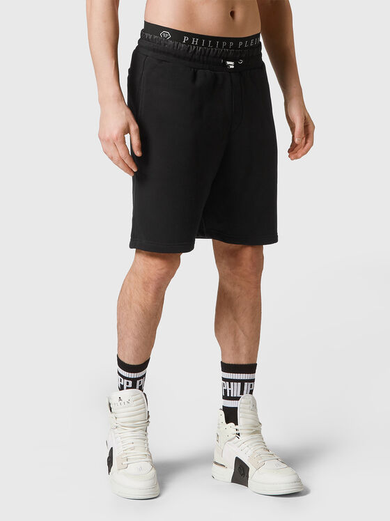 Cotton blend shorts in black - 1