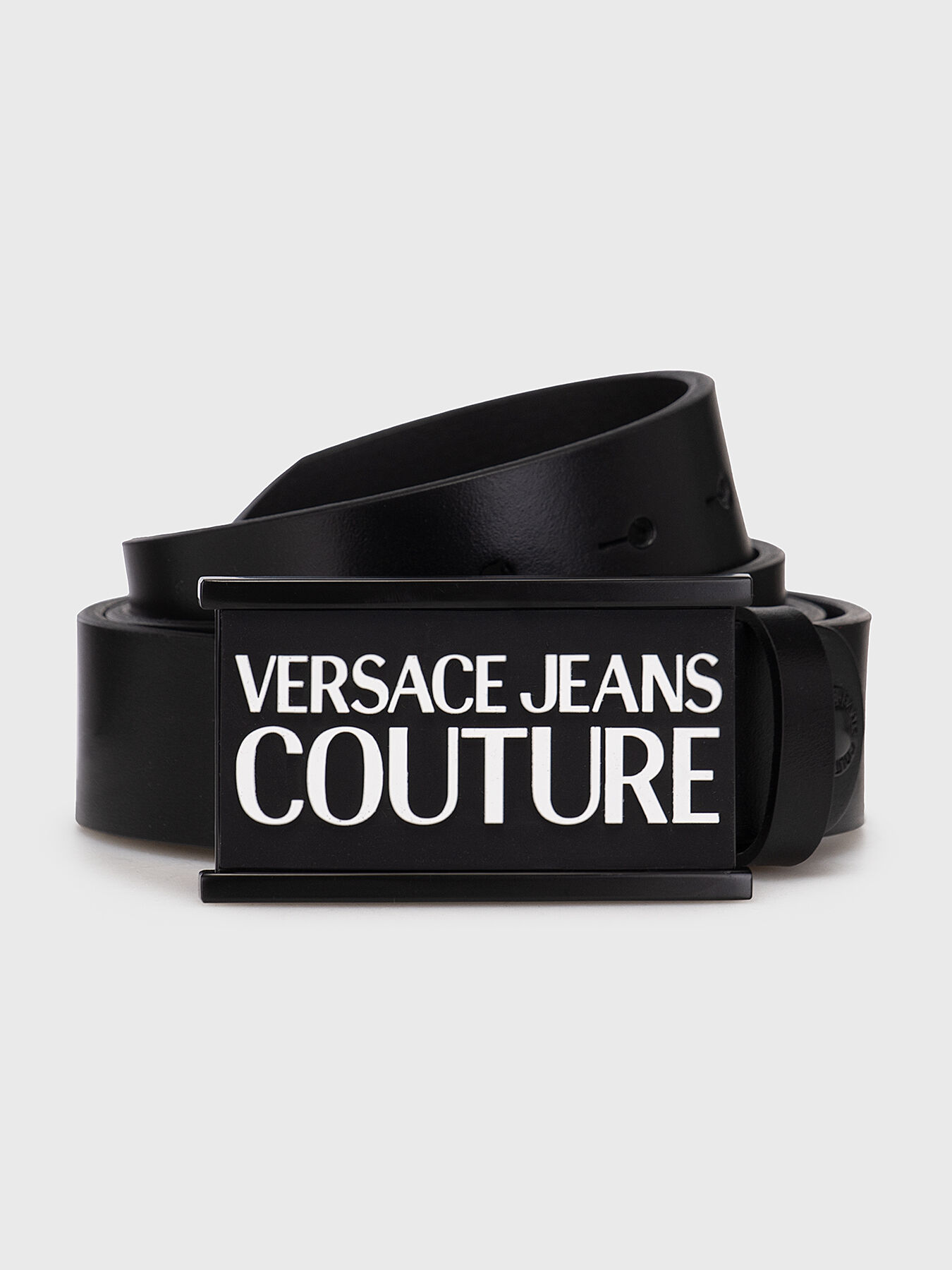 VERSACE JEANS COUTURE お洒落ロゴ ブラック ベルト Logo Embroidered Jeans Black | VERSACE US