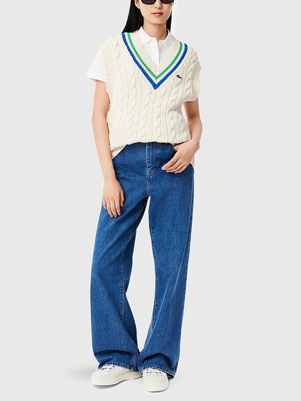 Knitted cotton vest with V-neck - 2